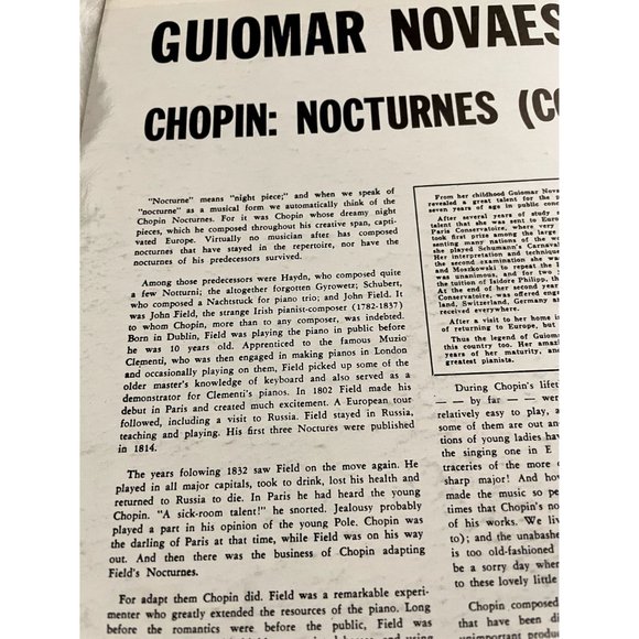 1957 Vinyl of Chopin: Nocturnes (COMPLETE) - VOL. II Performed By Guiomar Novaes - Picture 6 of 8